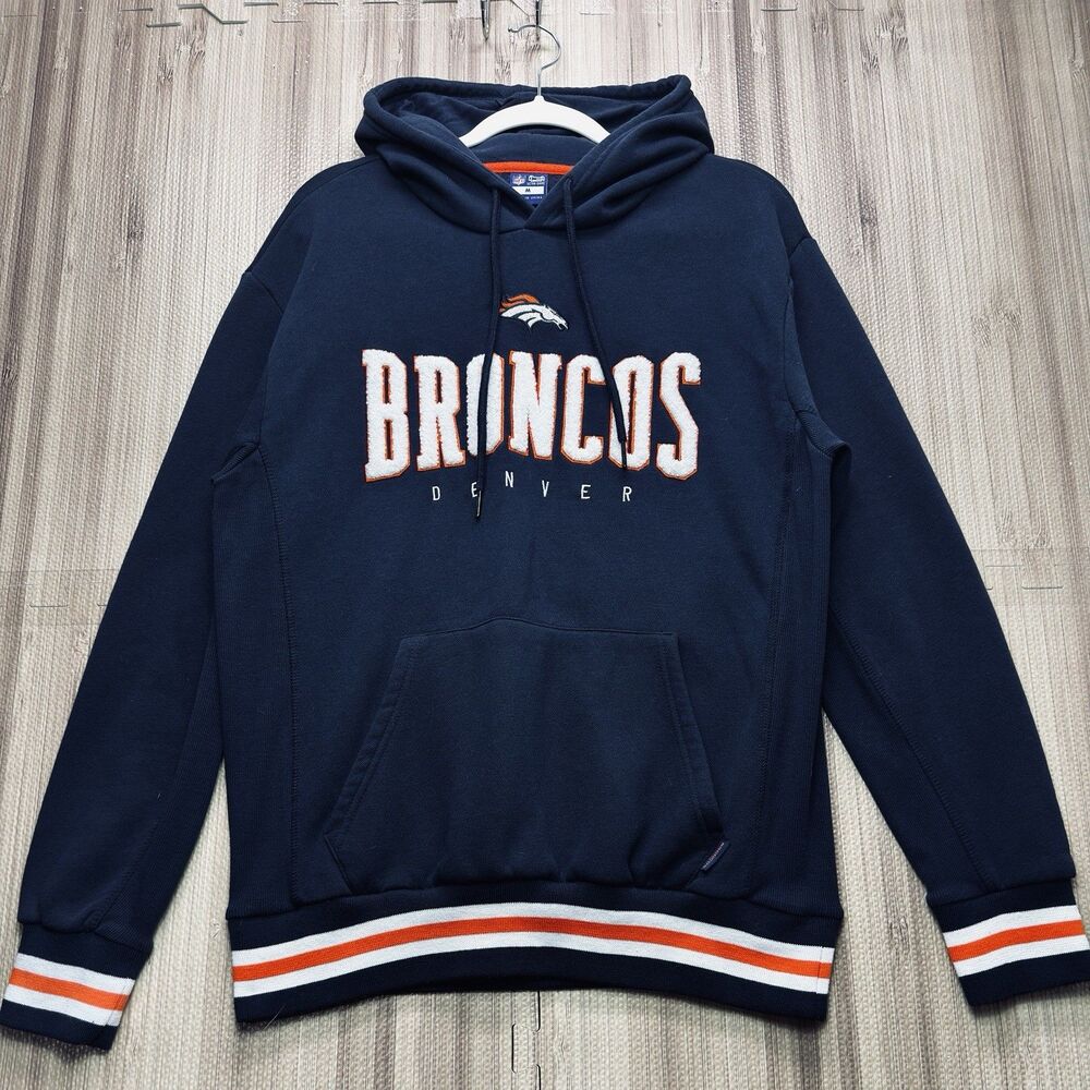 Denver Broncos NFL Ultra Game Hoodie Men's M Navy Chenille Embroidered